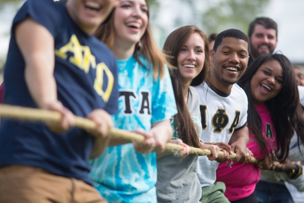 Greek Students playing tug of war